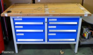 BOTT wooden top metal base 6-drawer bench (no keys) - W 1500 x D 700 x H 840mm