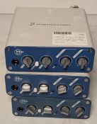 3x Digidesign MBOX 2 mini audio interfaces - W 130 x D 155 x H 45mm - weight each 0.5kg