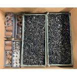 Workshop consumables in metal storage trays - heavy duty bolts, nuts, washers, studs - approx 915kg