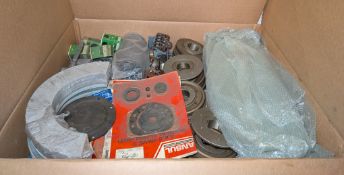 Workshop consumables in metal storage trays - heavy duty bolts, rubber seals, filters - approx 382kg
