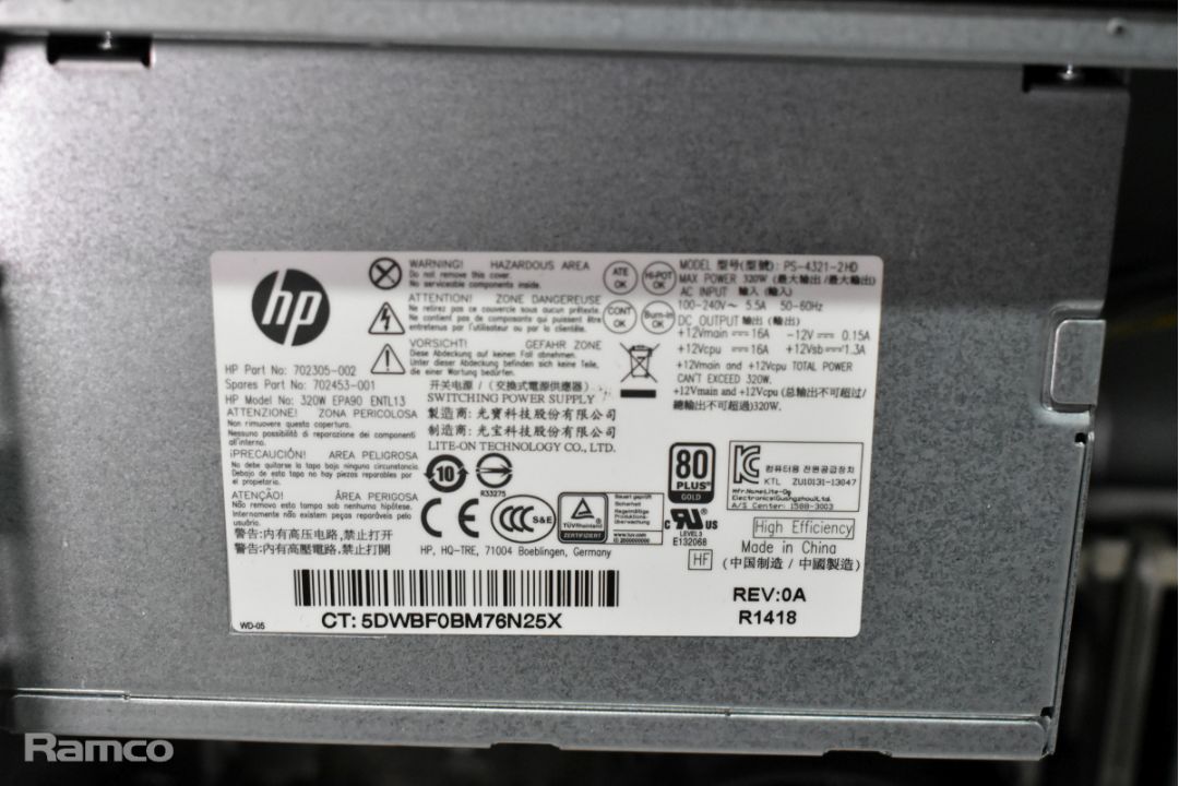 HP Elitedesk 800 G1 TWR desktop computer - Serial No: CZC4255460 - W 180 x D 440 x H 400mm - Image 4 of 4