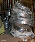Catering equipment - whisk, frying basket and 6x plain ring flans & more - see desc.