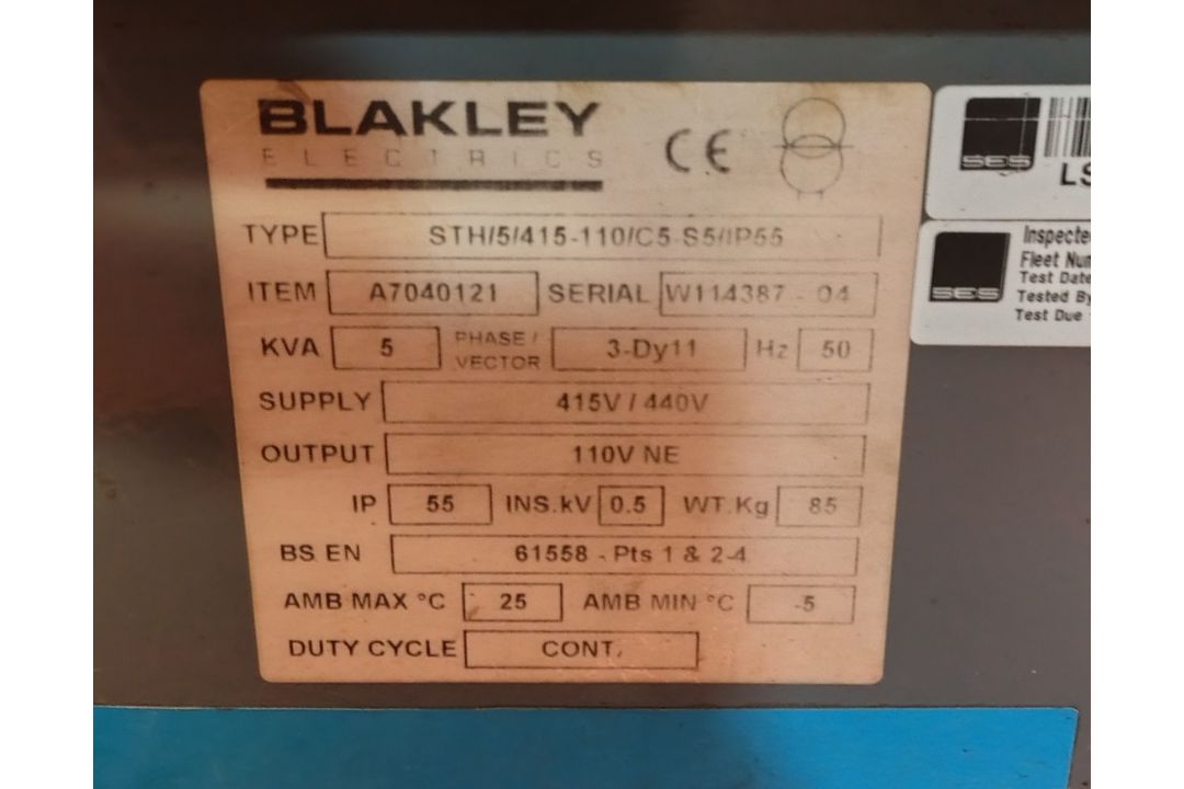 BLAKLEY 5KVA - 230V - 110V 5KVA Transformer - Image 4 of 4