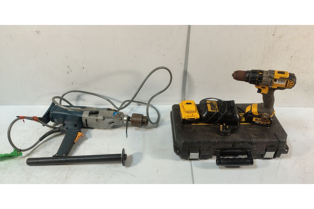 DEWALT DCD985M2 18V Battery Drill c/w 2 Batteries and Charger & BOSCH GBM23-2E 110V Rotary Drill - Image 1 of 11