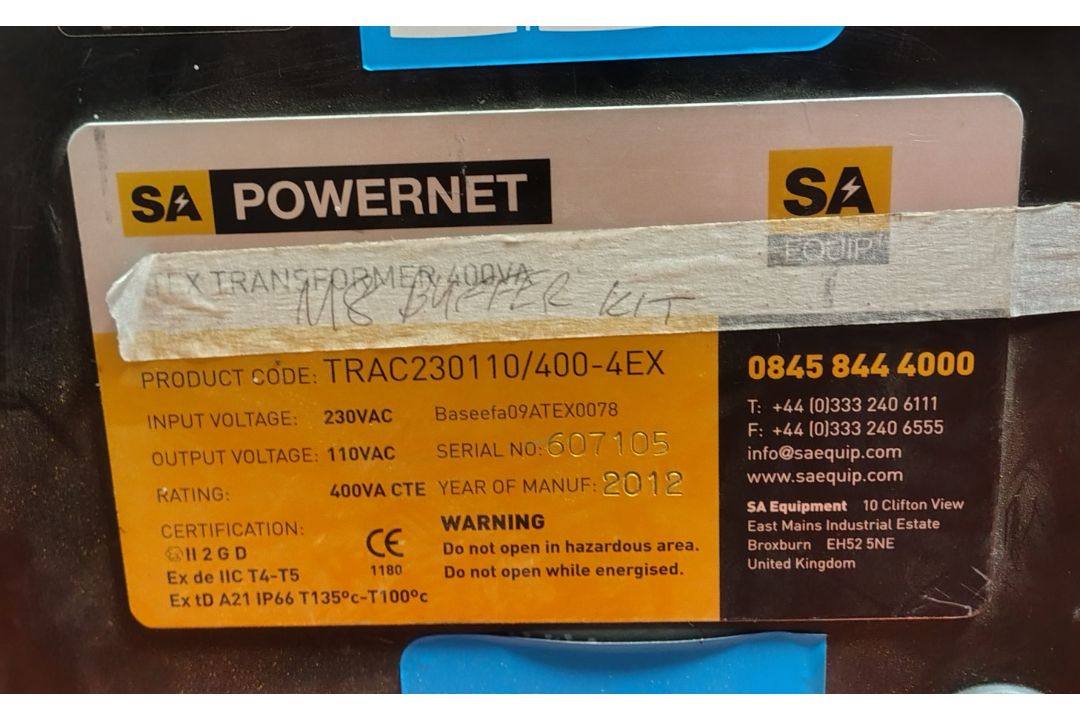 SA EQUIP TRAC230110/400-4EX 230V-110V SA Transformer - Image 4 of 5