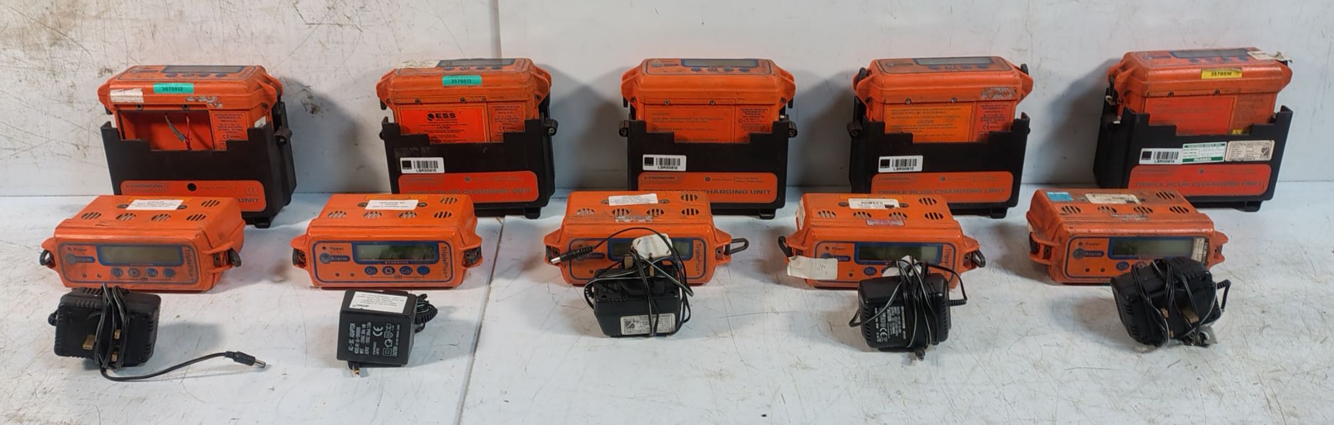 10x Crowcon Triple Plus+ ATEX Portable Gas Detectors-O2, CH4 (LEL), H2S & 5x Crowcon C01547 Chargers