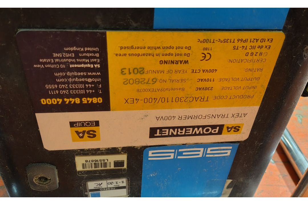 SA EQUIP TRAC230110/400-4EX 230V-110V SA Transformer - Image 6 of 6
