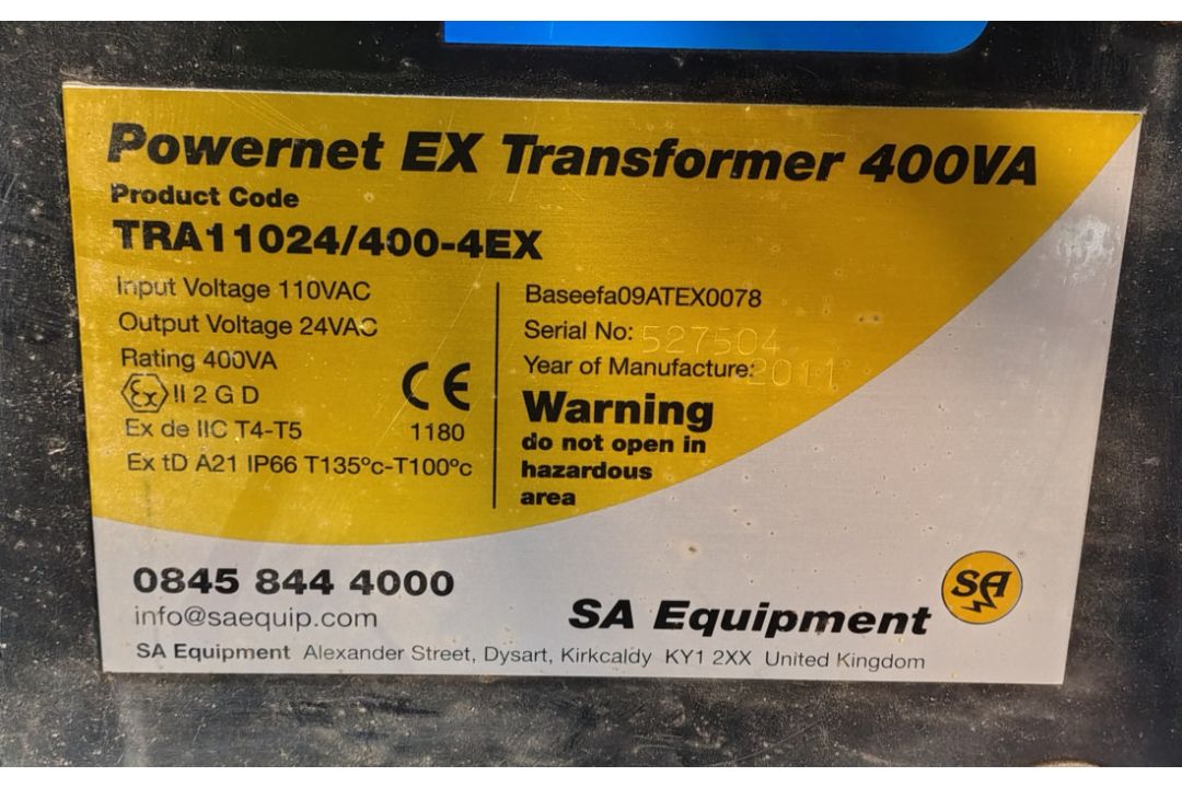 SA EQUIP TRA11024/400-4EX - 110V-24V Ex Transformer 400VA - Image 4 of 6