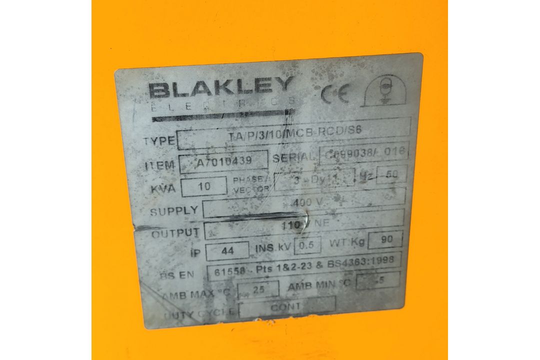 BLAKLEY TA/P/3/10/MCB-RCD/S6 415V 110V 10KVA Transformer - Image 3 of 4