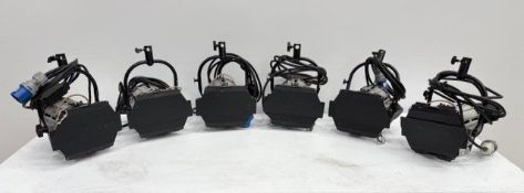 6x Filmgear Fresnel 650 Silver W/REC. Comes with colour frames and barn doors. UNPACKAGED