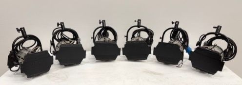 6x Filmgear Fresnel 650 Silver W/REC. Comes with colour frames and barn doors. UNPACKAGED