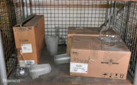 Various lab glassware - includes brands: Fisherbrand and Schott-Duran - details in description