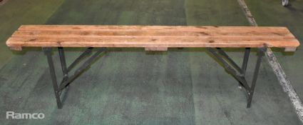 35x wooden benches with metal folding legs - mixed conditions