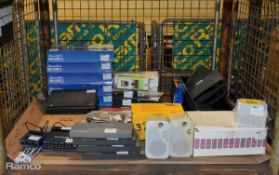 Various IT & AV equipment - microphones, router, adaptor & more - see description for full list