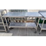 Movable Metal table with bottom shelf - W 1495 x D 590 x H 855mm