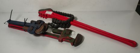 Ridge C-36 heavy duty pipe wrench with chain, Adjustable heavy duty pipe wrenches - see desc.