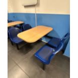 11x canteen tables with 4 fixed plastic chairs approx 1.6m L x 1.04m W x 0.7m H