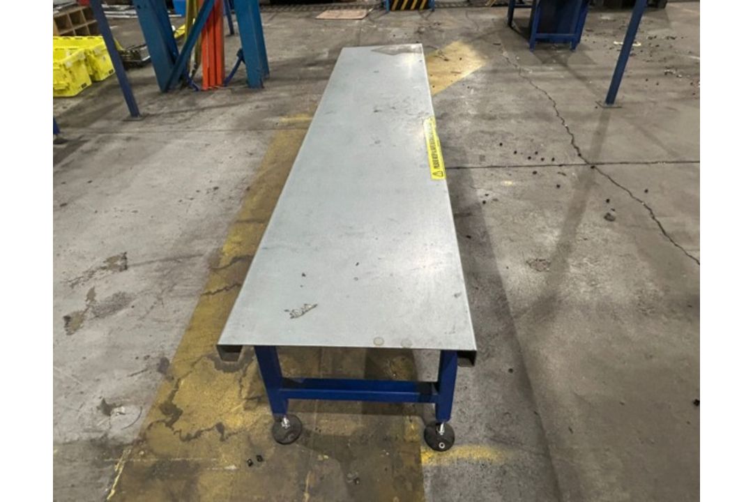 12x metal topped packing benches - various sizes between 1.4m and 3m L - see description for sizes - Image 1 of 2