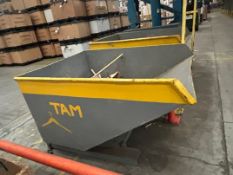 2x forklift tipping bins approx 1.25m W x 1.62m L x 1.05m H