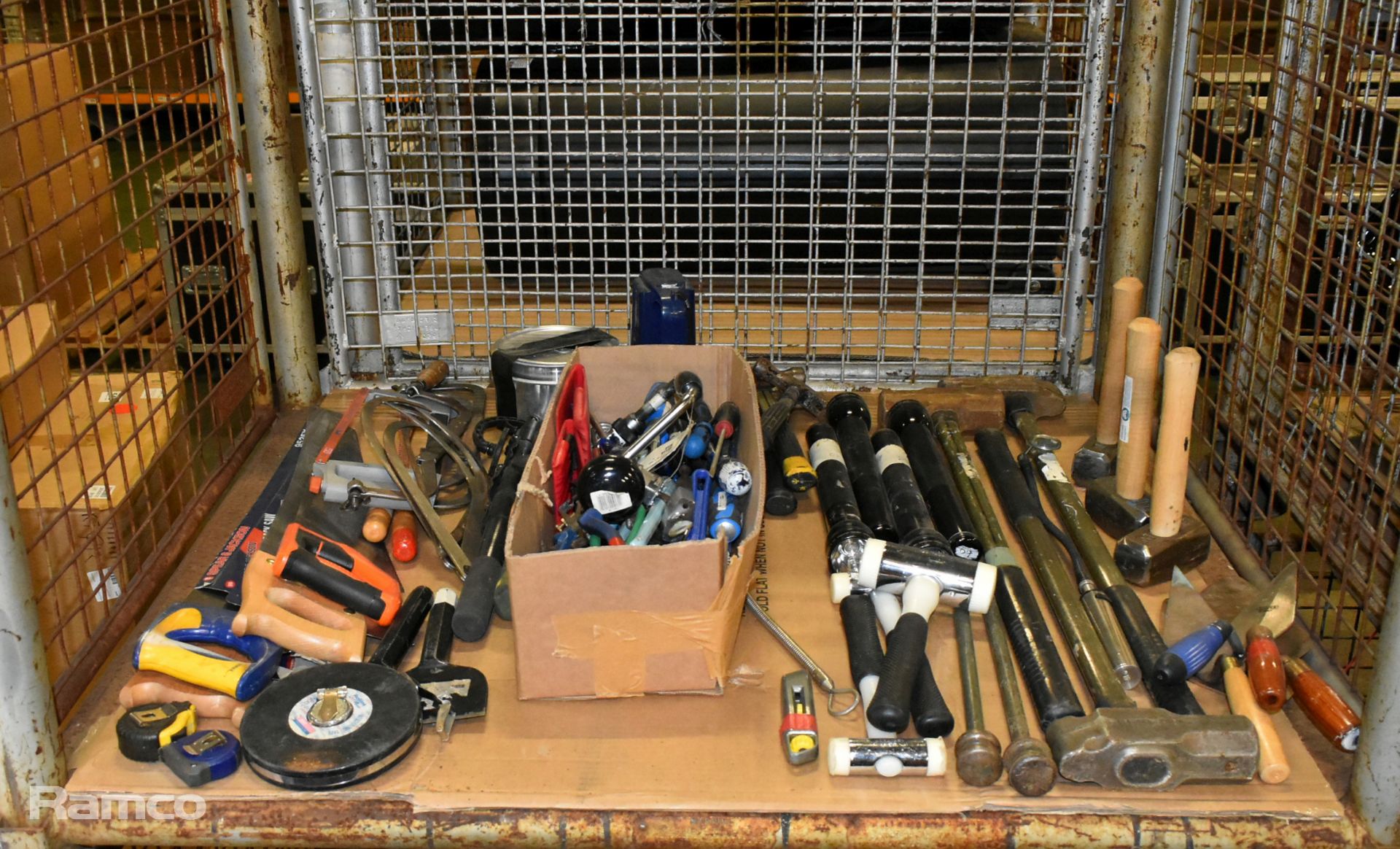 Mixed hand tools - hand drill, hand hammer, pliers, hand wire strippers, hand chisel and more