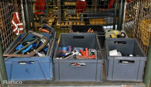 Workshop tools - saws (mixed types), staplers, tape measures, pliers, cutters and tape