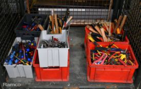 Workshop tools - hammers, screwdrivers, spanners, pliers, lettered punched and tyre pressure gauges