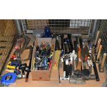 Mixed hand tools - hand drill, hand hammer, pliers, hand wire strippers, hand chisel and more