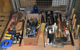 Mixed hand tools - hand drill, hand hammer, pliers, hand wire strippers, hand chisel and more