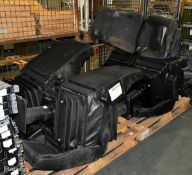 9x Black leather captains chairs on pedestal with seat cover