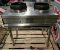 Gastrotek RAW008 stainless steel gas dual wok burner - W 900 x D 600 x H 970mm - LOOSE LEGS