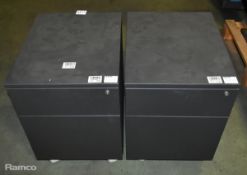 2x Grey office pedestals with key lock - W 435 x D 535 x H 590 mm - LOCKED NO KEYS