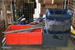 4x trays and 1x toolbag containing various work tools including hand saws, spirit level, drill bits