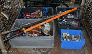 4x trays containing various work tools including screwdrivers, hammers, metal rods and more