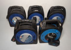5x 20m case reel extension cables with 4x 13A sockets per reel