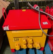 TMC ST-3-10K Type 025 transformer - 4x 16A sockets and 2x 32A sockets - input 400V - output 110V NE