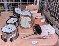 Various dial pressure gauges - Stewarts, Budenburg, Rototherm - see desc.