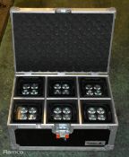 6x Chauvet DJ FreedomPar Quad-4IP battery uplighters in flight case