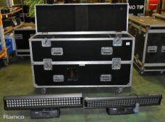 4x SGM RIBALTA light LED batons with clamps within wheeled black flight case