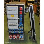 Large Distribution unit with Powerlock connector cable, 63/3 tail within wheeled flight case