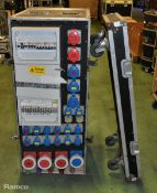 Large Distribution unit with Powerlock connector cable, 63/3 tail within wheeled flight case