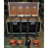 4x JET 1000kg Manual chain hoist in black wheeled flight case - W 1060 x D 490 x H 670mm