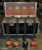 4x JET 1000kg Manual chain hoist in black wheeled flight case - W 1060 x D 490 x H 670mm