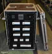 1x 48 Way hot rack, 125A TPNE Input, 8x Socapex,1x 63A TPNE, 1x 32A TPNE, 6x 16A Outputs in case