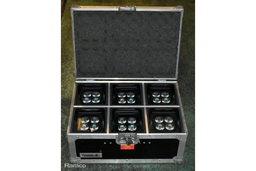 6x Chauvet DJ FreedomPar Quad-4IP battery uplighters in flight case - Image 1 of 13