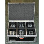 6x Chauvet DJ FreedomPar Quad-4IP battery uplighters in flight case