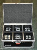 6x Chauvet DJ FreedomPar Quad-4IP battery uplighters in flight case