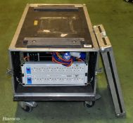 APC SURT5000XLI power supply with 2x Olson 7-IED distribution panel within wheeled flight case