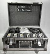 6x Metro Talkback belt units with single ear headsets plus an assortment of spares in flight case