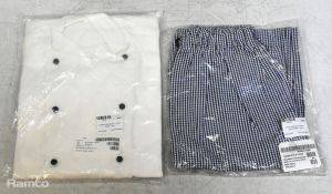 5x Chefs white jackets - mixed sizes, 4x Chef checked trousers - mixed sizes