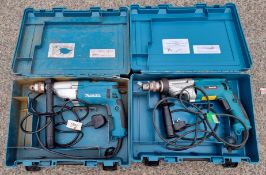 2x Makita HP2070 240V hammer drill in carry case